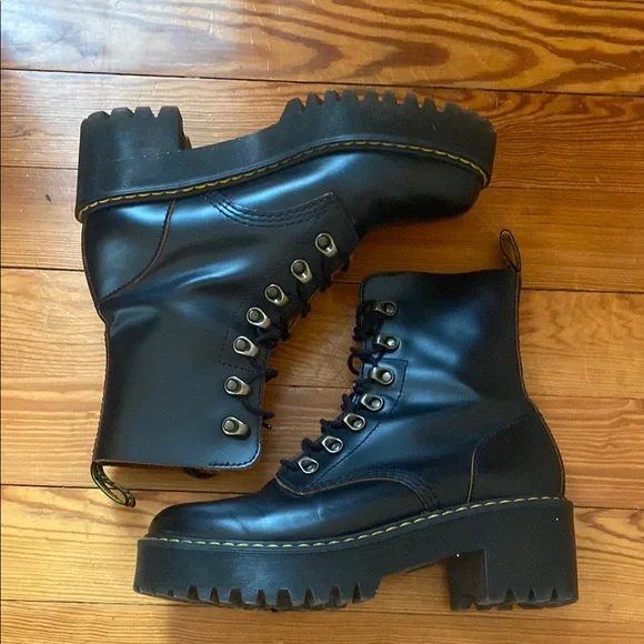 Black Leather Lace-Up Doc Martens Boots - Picture 2 of 4